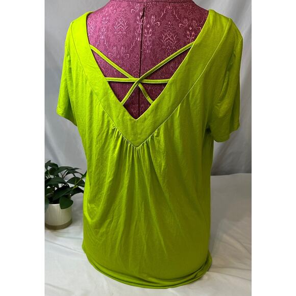 Vibrant Lime Green Cable & Gauge Short Sleeve Blouse Size XL - Picture 2 of 5